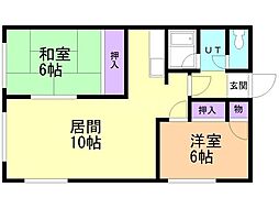 西岡コーポマリ 1LDKの間取図画像