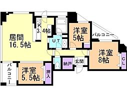 クリーンリバーフィネス山鼻南 3LDKの間取図画像