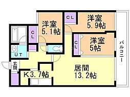YAMAHANA-CITY.STELLA 3LDKの間取図画像