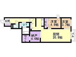 札幌市豊平区平岸五条13丁目マンション 2SLDKの間取図画像