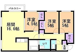 札幌市豊平区平岸五条13丁目マンション 3LDKの間取図画像