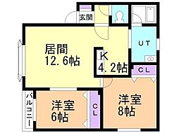 ガーデン胡桃B 2LDKの間取図画像