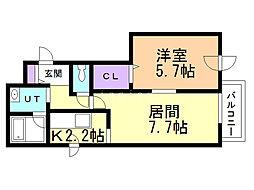 ピクシーガーデン美園 1DKの間取図画像
