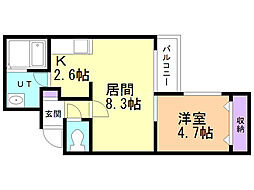 ル・ココティエ中の島 1LDKの間取図画像
