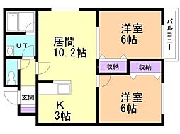 ル・シェル月寒東 4階2LDKの間取り