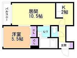 アボンドイースト 1LDKの間取図画像