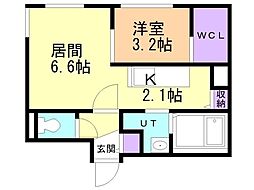 カーサAT豊平公園2nd 1LDKの間取図画像