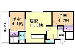 ブランシャール白石 2LDKの間取図画像