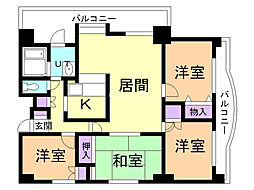 エメラルドグリーン中の島 4LDKの間取図画像