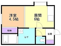 EXCEL川沿 1DKの間取図画像