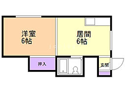 さくら中の島 1DKの間取図画像