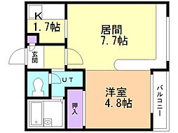 ホークメゾン札幌1号館 1LDKの間取図画像