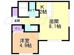 パインハート中の島 1LDKの間取図画像