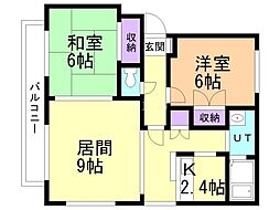 ハーベストコート 1階2LDKの間取り
