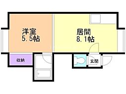 第26森宅建マンション 1LDKの間取図画像