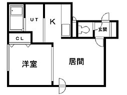 ボヌールパークサイド 1LDKの間取図画像
