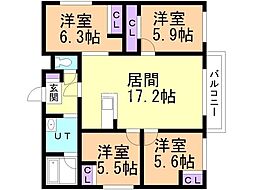札幌市中央区南二十条西9丁目マンション 4LDKの間取図画像
