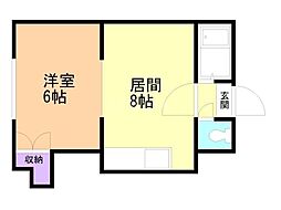 レジデンスやまいち 2階1LDKの間取り