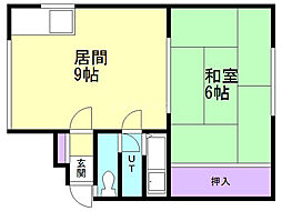 清栄ハイツ 2階1LDKの間取り