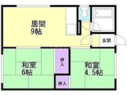 広和第3ハイツ 7 2階2LDKの間取り
