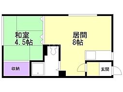 ファミリア山陽 2階1LDKの間取り