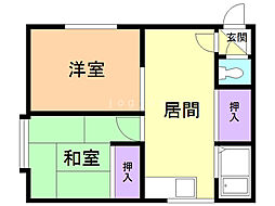 レヂデンス平岡 2DKの間取図画像