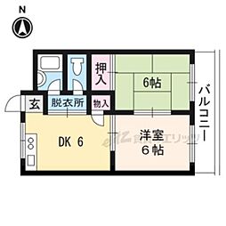 阪急京都本線 桂駅 徒歩15分の賃貸マンション 3階2DKの間取り