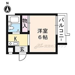 京都市営烏丸線 北大路駅 バス14分 西賀茂車庫前下車 徒歩10分の賃貸アパート 1階ワンルームの間取り