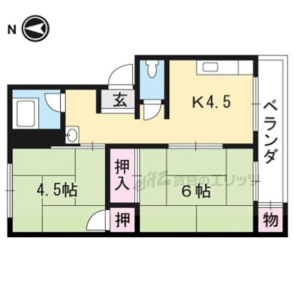 豊栄マンション 203｜京都府京都市右京区梅津南広町(賃貸マンション2DK・2階・37.00㎡)の写真 その2