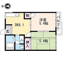 タウニィほととぎす亀岡 2階2DKの間取り
