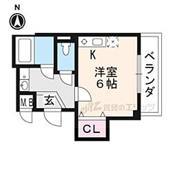 JR山陰本線 太秦駅 徒歩12分の賃貸マンション 2階ワンルームの間取り