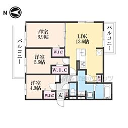 リベルテ四条梅津 1階3LDKの間取り