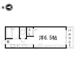 プリンスハイツ太秦 1階1Kの間取り