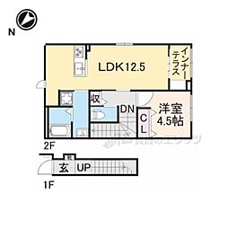 JR山陰本線 太秦駅 徒歩13分の賃貸アパート 1階1LDKの間取り