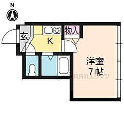 阪急京都本線 桂駅 徒歩15分の賃貸マンション 2階1Kの間取り