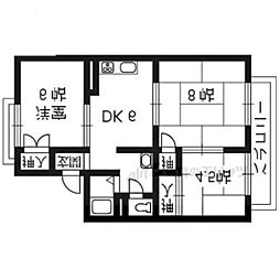 京福電気鉄道北野線 北野白梅町駅 徒歩7分の賃貸アパート 2階3DKの間取り
