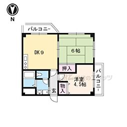 JR山陰本線 馬堀駅 徒歩5分の賃貸マンション 2階2LDKの間取り