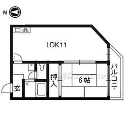JR山陰本線 嵯峨嵐山駅 徒歩5分の賃貸マンション 3階1LDKの間取り