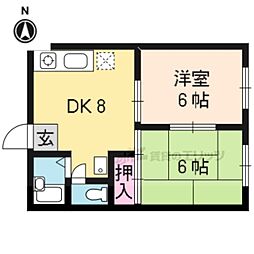 嵯峨野ハイツ 2DKの間取図画像