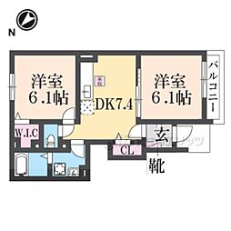 ソレアードII 1階2DKの間取り