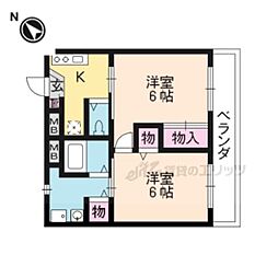 京都市営烏丸線 北大路駅 バス18分 原谷農協前下車 徒歩1分の賃貸マンション 4階2Kの間取り