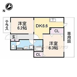 メゾンＴ．Ｔ．Ｂ棟 1階2DKの間取り