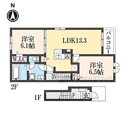 リベルタ美園 2階2LDKの間取り