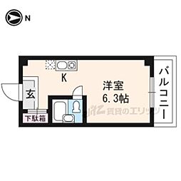 阪急京都本線 洛西口駅 4.6kmの賃貸マンション 1階1Kの間取り