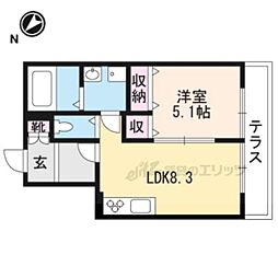 阪急嵐山線 松尾大社駅 徒歩19分の賃貸アパート 1階1DKの間取り