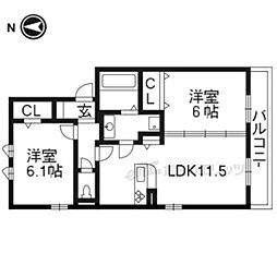 レジウム嵯峨 1階2LDKの間取り