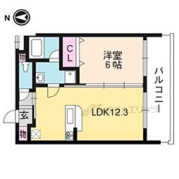JR山陰本線 花園駅 徒歩10分の賃貸マンション 3階1LDKの間取り