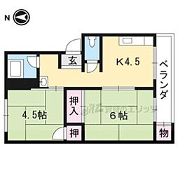 阪急京都本線 西院駅 徒歩24分の賃貸マンション 1階2DKの間取り
