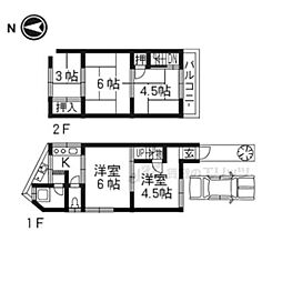 京福電気鉄道嵐山本線 太秦広隆寺駅 徒歩5分の賃貸一戸建て 2階5Kの間取り