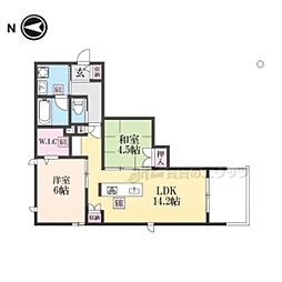 京福電気鉄道北野線 常盤駅 徒歩13分の賃貸マンション 2階2LDKの間取り